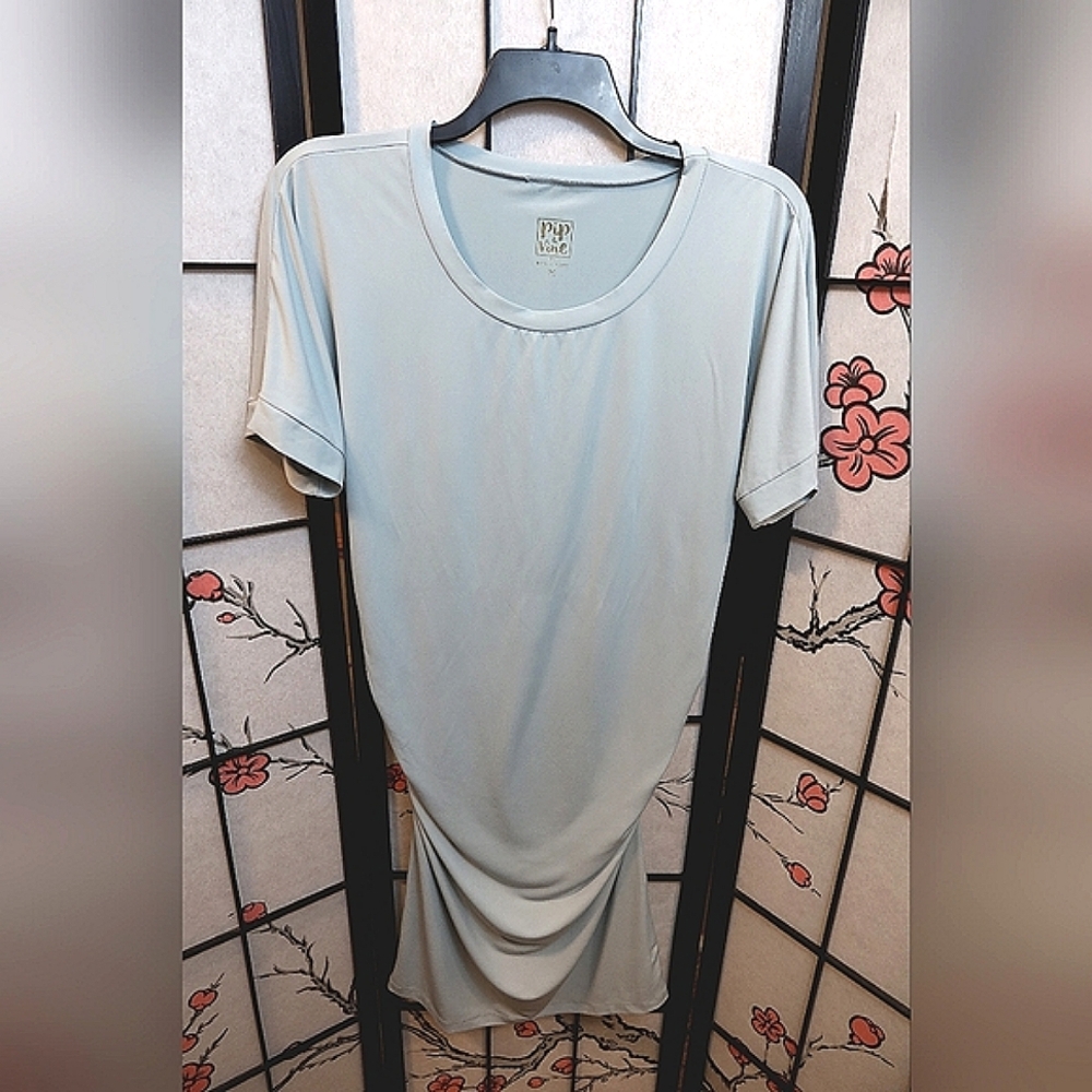 Rosie Pope Pip & Vine Powder Blue Ruched Sides Short Sleeve Top Tunic Dress M